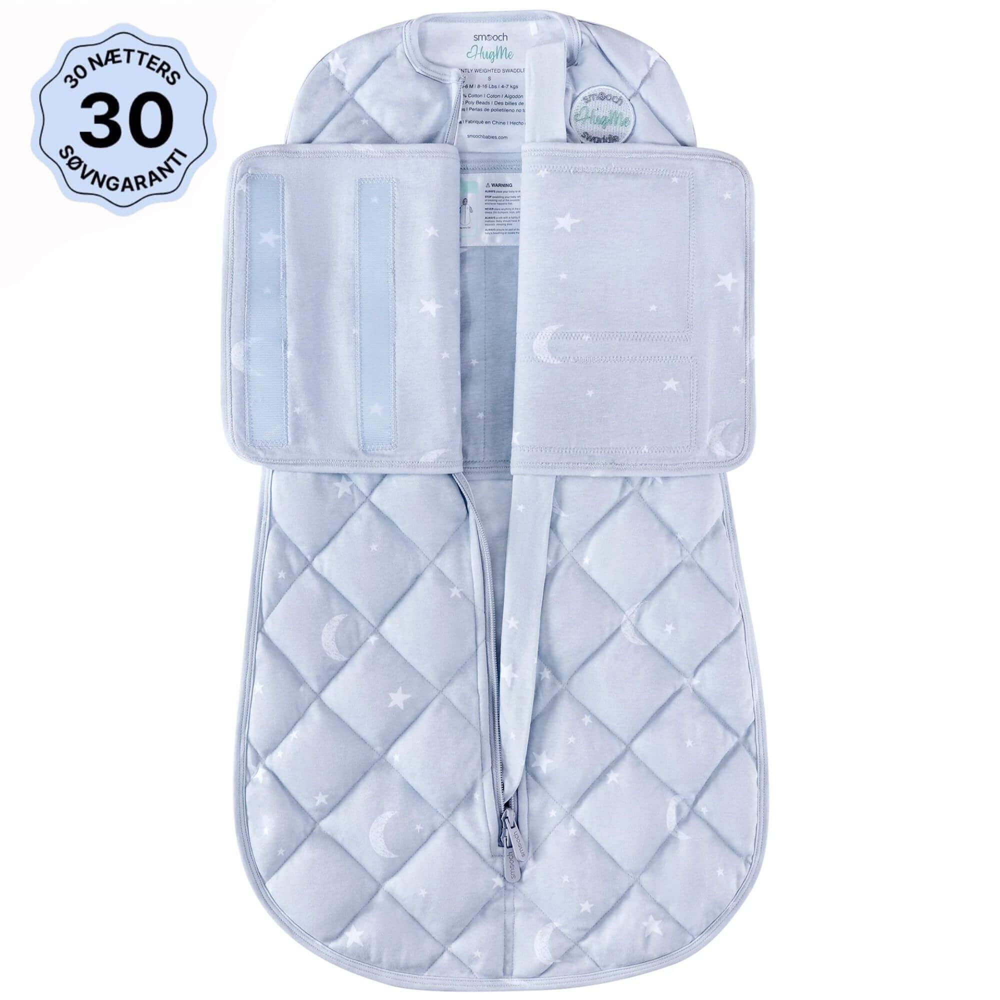 Babysleepy SleepySwaddle svøbe i grå med måner og stjerner